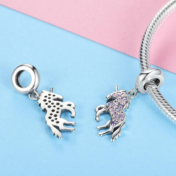 Unicorn Sterling Silver Crystal Zircon CZ Pendant Chain Necklace