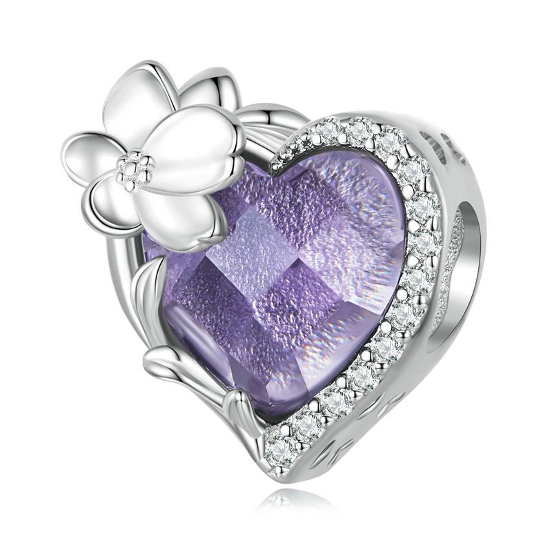 Amethyst Violet February Birthstone Birth Flower Sterling Silver Bead Charm Bracelet
