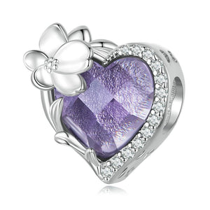 Amethyst Violet February Birthstone Birth Flower Sterling Silver Bead Charm Bracelet