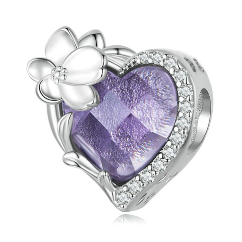 Amethyst Violet February Birthstone Birth Flower Sterling Silver Bead Charm Bracelet
