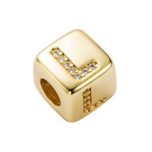Gold Colour Letter Initial Copper Zircon CZ Bead Charm Bracelet Necklace L