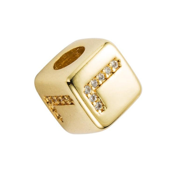 Gold Colour Letter Initial Copper Zircon CZ Bead Charm Bracelet Necklace L