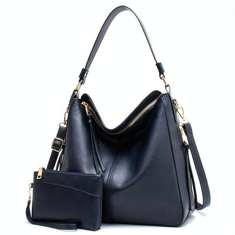 PU Leather Tote Crossbody Shoulder Bag Handbag Purse Set Large Capacity Black