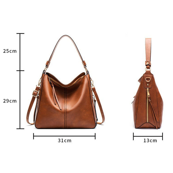 PU Leather Tote Crossbody Shoulder Bag Handbag Purse Set Large Capacity Black