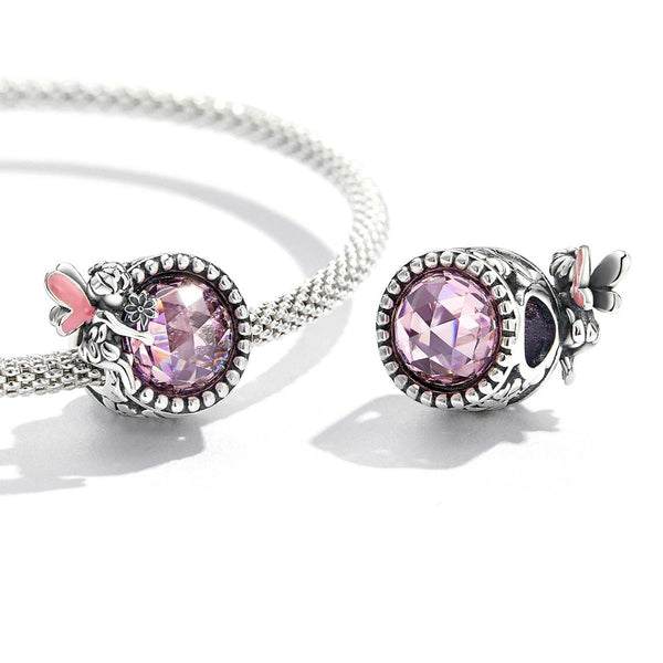 Purple Fairy Elf Enamel Sterling Silver Glass Bead Charm Bracelet Necklace