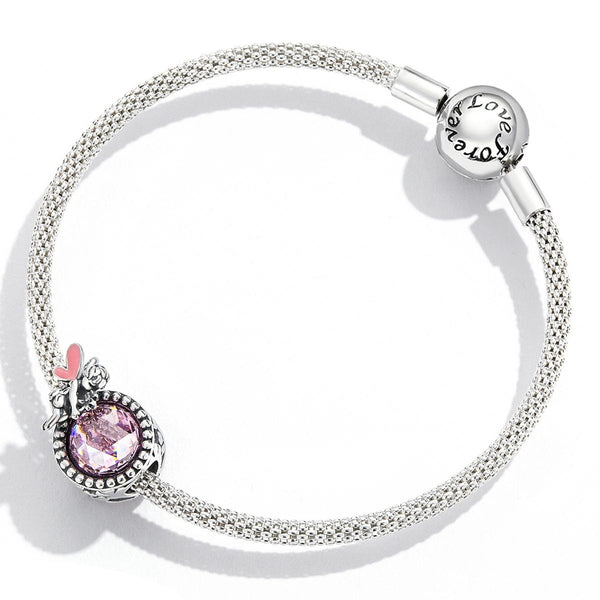 Purple Fairy Elf Enamel Sterling Silver Glass Bead Charm Bracelet Necklace