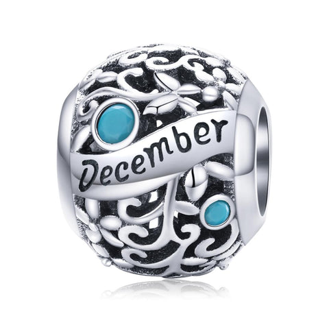 Turquoise December Birthstone Sterling Silver Zircon CZ Bead Charm Bracelet Necklace