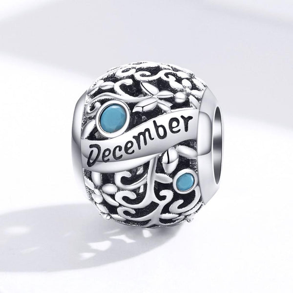 Turquoise December Birthstone Sterling Silver Zircon CZ Bead Charm Bracelet Necklace