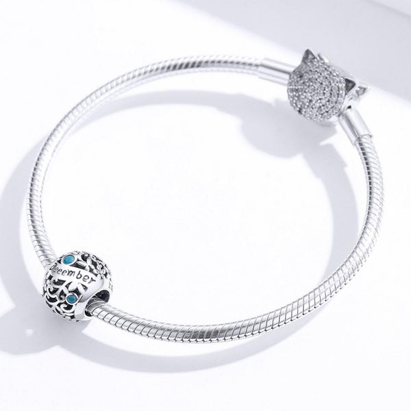 Turquoise December Birthstone Sterling Silver Zircon CZ Bead Charm Bracelet Necklace