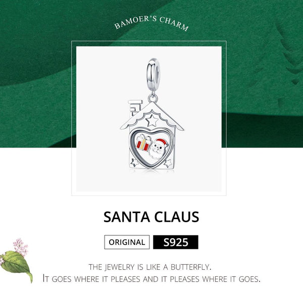 Father Christmas Santa Claus Enamel Sterling Silver Bead Charm Bracelet Necklace