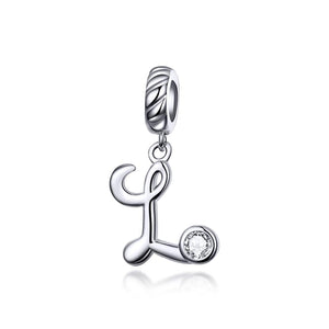 L Letter Initial Platinum Plated Sterling Silver Crystal Zircon Charm Bracelet Necklace