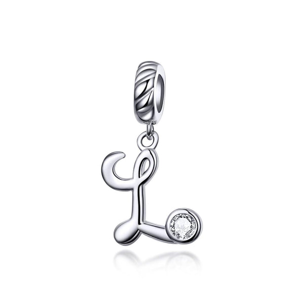 L Letter Initial Platinum Plated Sterling Silver Crystal Zircon Charm Bracelet Necklace