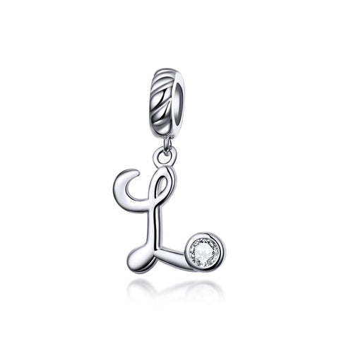 L Letter Initial Platinum Plated Sterling Silver Crystal Zircon Charm Bracelet Necklace