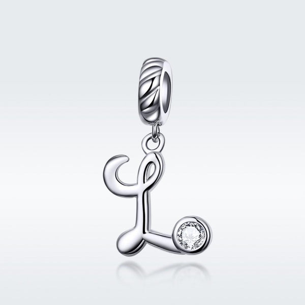L Letter Initial Platinum Plated Sterling Silver Crystal Zircon Charm Bracelet Necklace