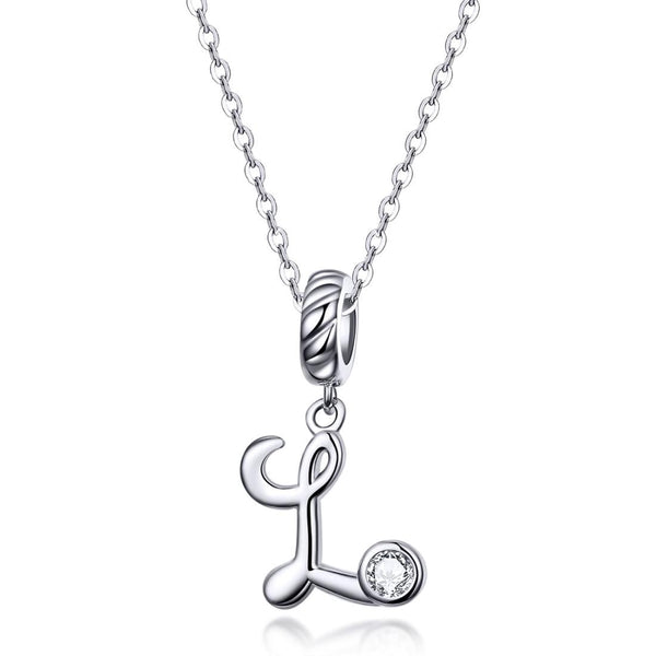 L Letter Initial Platinum Plated Sterling Silver Crystal Zircon Charm Bracelet Necklace