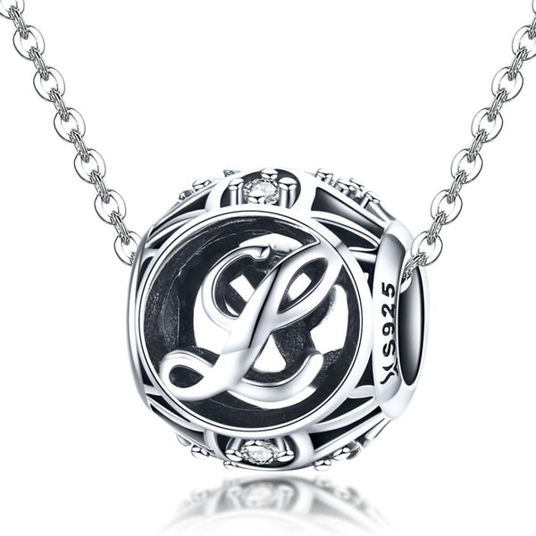 L Initial Letter Sterling Silver Zircon CZ Bead Charm Bracelet Necklace