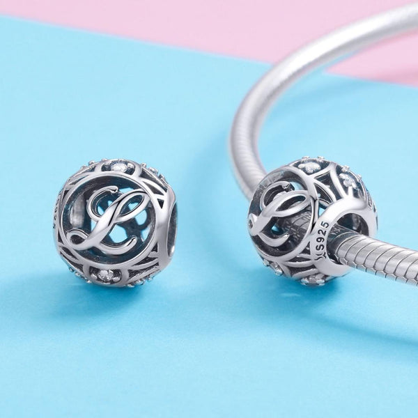 L Initial Letter Sterling Silver Zircon CZ Bead Charm Bracelet Necklace