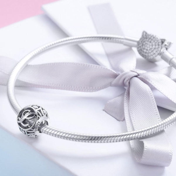 L Initial Letter Sterling Silver Zircon CZ Bead Charm Bracelet Necklace