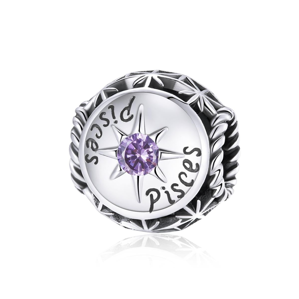 Pisces Zodiac Sterling Silver Zircon CZ Bead Charm Bracelet Necklace