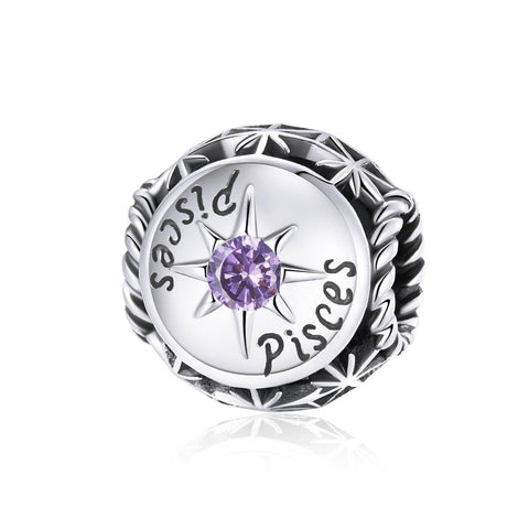 Pisces Zodiac Sterling Silver Zircon CZ Bead Charm Bracelet Necklace