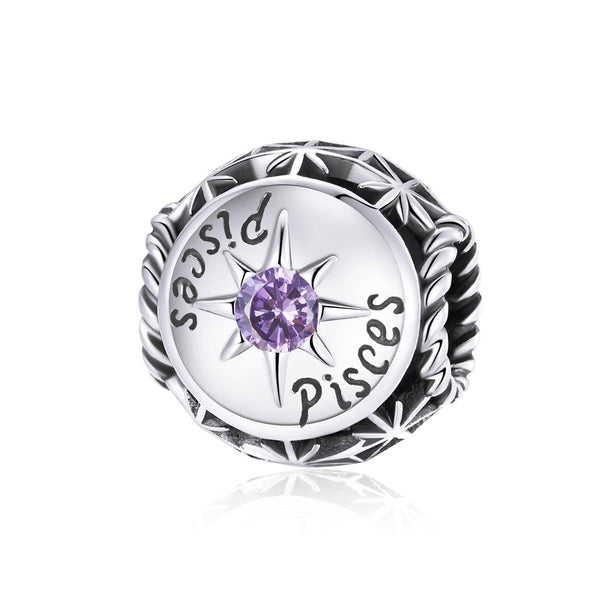 Pisces Zodiac Sterling Silver Zircon CZ Bead Charm Bracelet Necklace