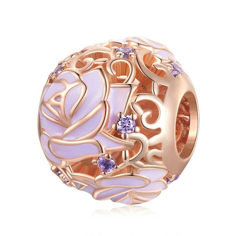 Purple Rose Sterling Silver Spacer Bead Charm Pendant Bracelet Necklace