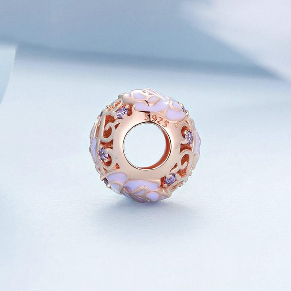 Purple Rose Sterling Silver Spacer Bead Charm Pendant Bracelet Necklace