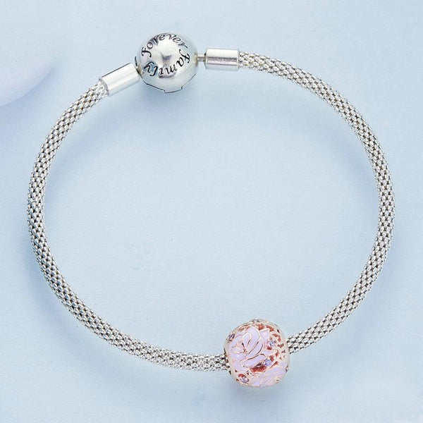 Purple Rose Sterling Silver Spacer Bead Charm Pendant Bracelet Necklace