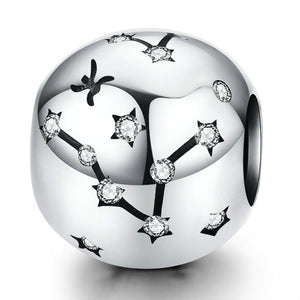 Pisces Zodiac Constellation Sterling Silver Zircon CZ Bead Charm Bracelet Necklace