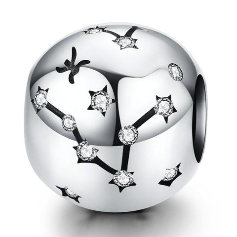 Pisces Zodiac Constellation Sterling Silver Zircon CZ Bead Charm Bracelet Necklace