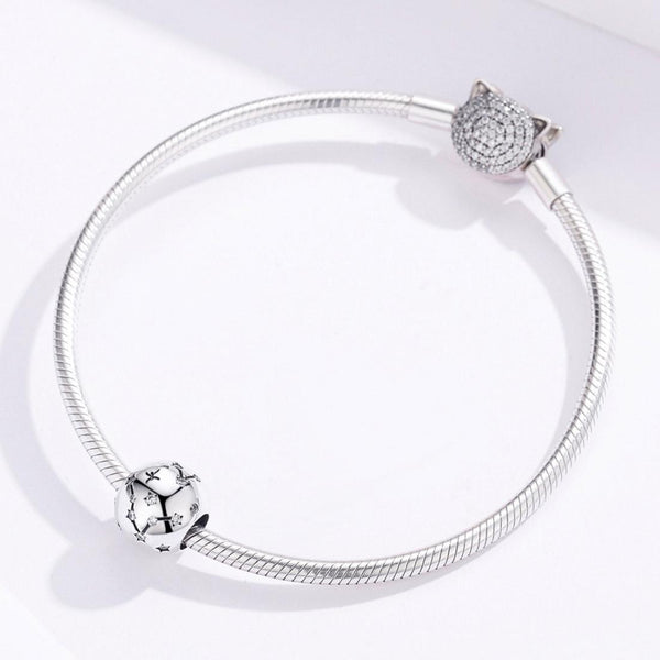Pisces Zodiac Constellation Sterling Silver Zircon CZ Bead Charm Bracelet Necklace