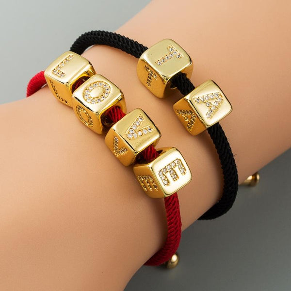 Gold Colour Letter Initial Copper Zircon CZ Bead Charm Bracelet Necklace V