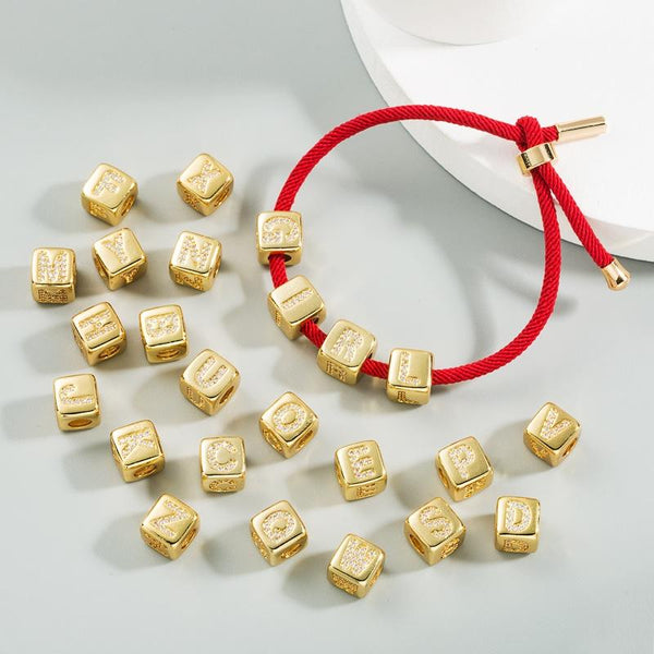 Gold Colour Letter Initial Copper Zircon CZ Bead Charm Bracelet Necklace V
