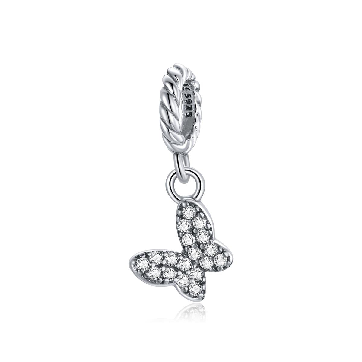 BUtterfly Sterling Silver Zircon CZ Bead Charm Bracelet Necklace Pendant