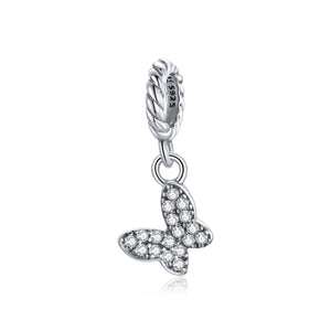BUtterfly Sterling Silver Zircon CZ Bead Charm Bracelet Necklace Pendant