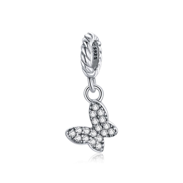 BUtterfly Sterling Silver Zircon CZ Bead Charm Bracelet Necklace Pendant