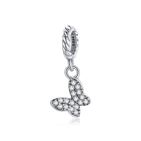 BUtterfly Sterling Silver Zircon CZ Bead Charm Bracelet Necklace Pendant