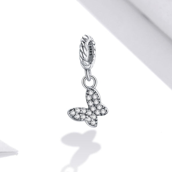BUtterfly Sterling Silver Zircon CZ Bead Charm Bracelet Necklace Pendant