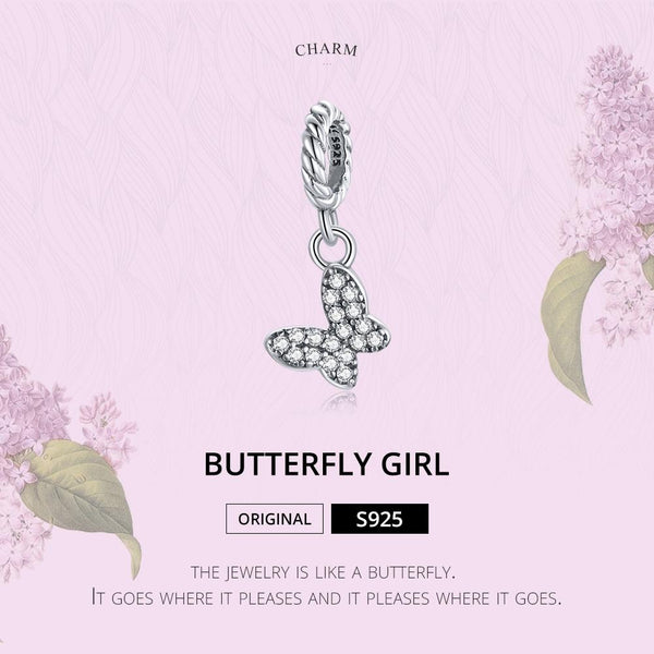 BUtterfly Sterling Silver Zircon CZ Bead Charm Bracelet Necklace Pendant