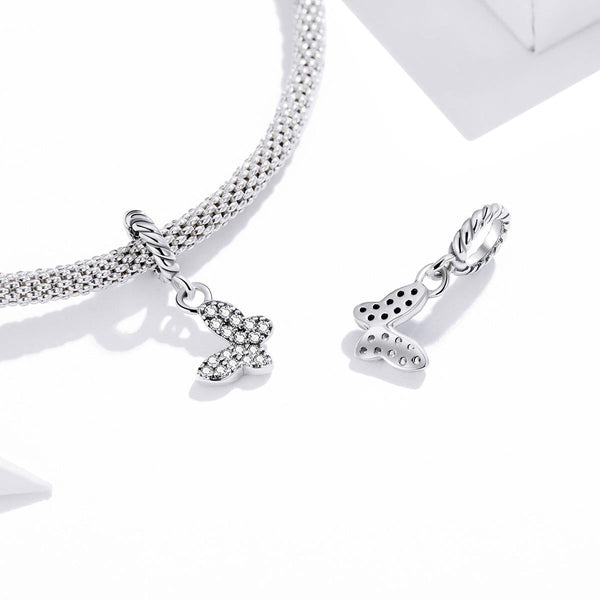 BUtterfly Sterling Silver Zircon CZ Bead Charm Bracelet Necklace Pendant