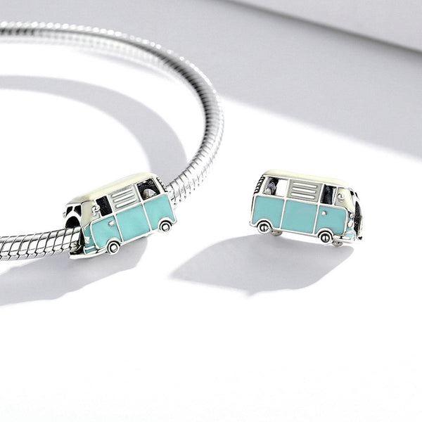 Van Life Minibus Enamel Sterling Silver Bead Charm Bracelet Necklace