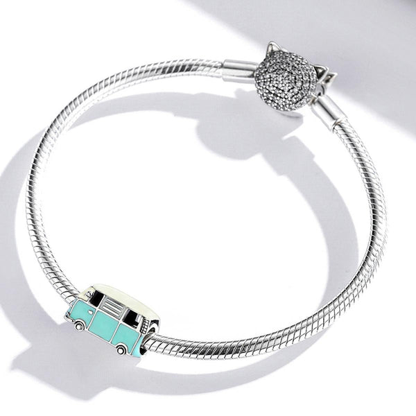Van Life Minibus Enamel Sterling Silver Bead Charm Bracelet Necklace