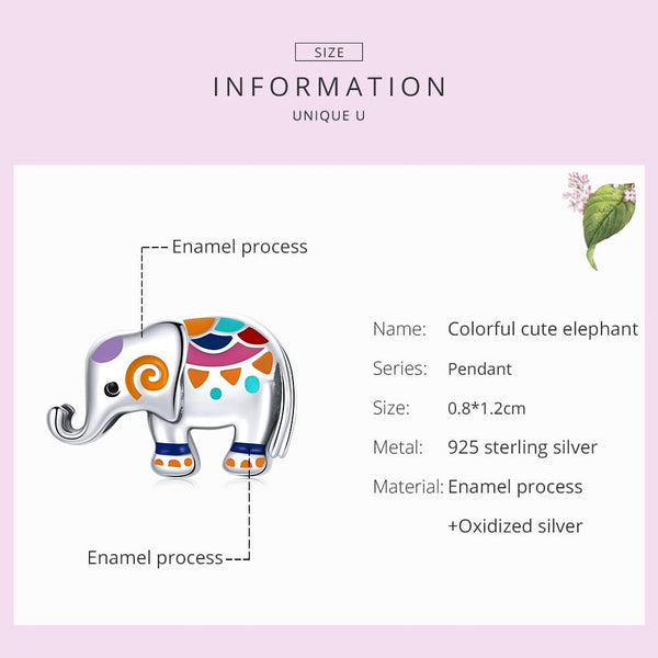 Colourful Elephant Enamel Sterling Silver Bead Charm Bracelet Necklace