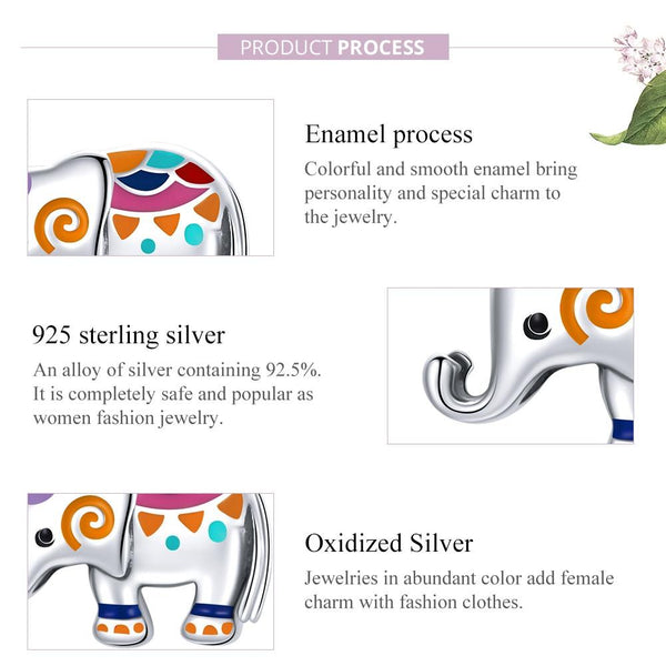 Colourful Elephant Enamel Sterling Silver Bead Charm Bracelet Necklace