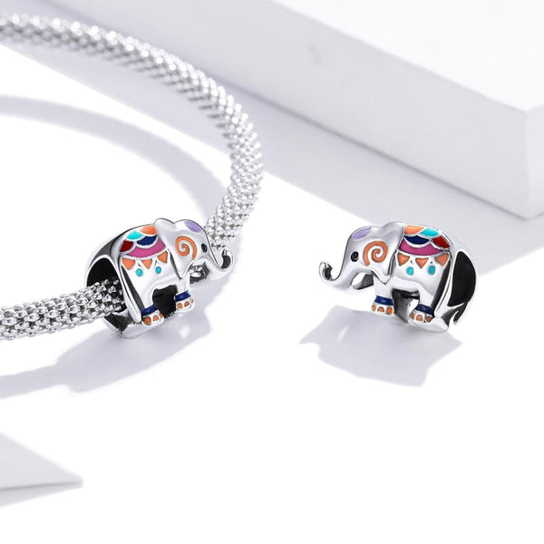 Colourful Elephant Enamel Sterling Silver Bead Charm Bracelet Necklace