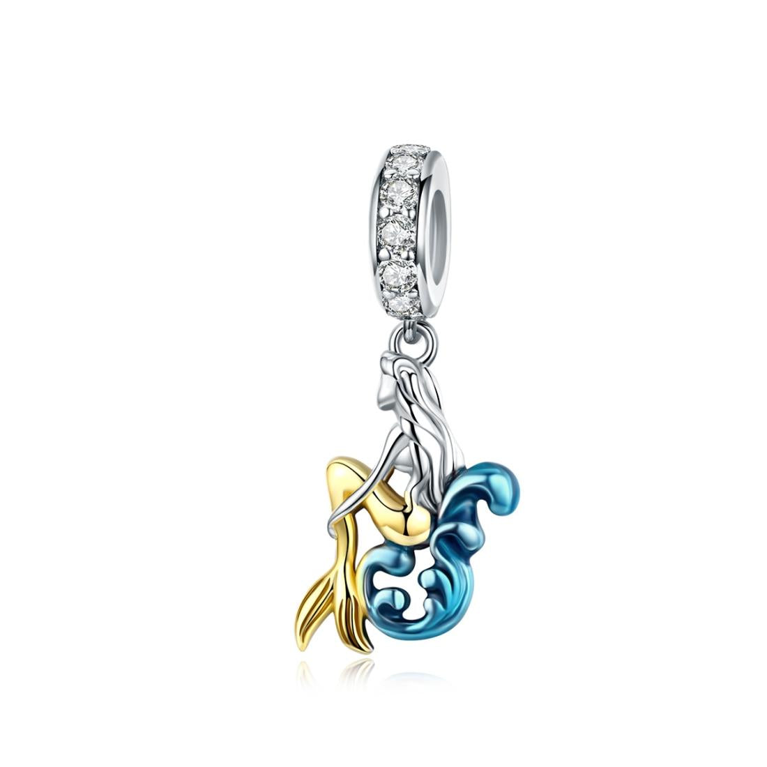 Mermaid Sterling Silver Zircon CZ Bead Charm Bracelet Necklace Pendant