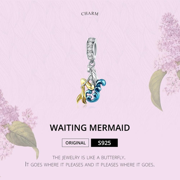Mermaid Sterling Silver Zircon CZ Bead Charm Bracelet Necklace Pendant