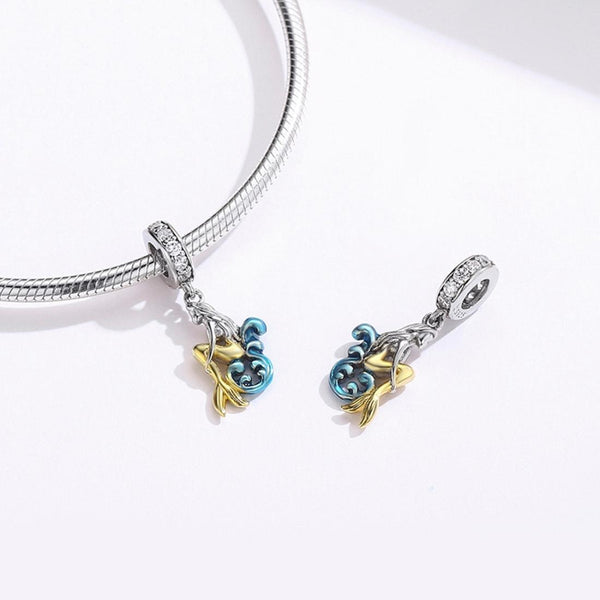 Mermaid Sterling Silver Zircon CZ Bead Charm Bracelet Necklace Pendant