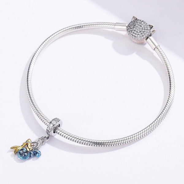Mermaid Sterling Silver Zircon CZ Bead Charm Bracelet Necklace Pendant