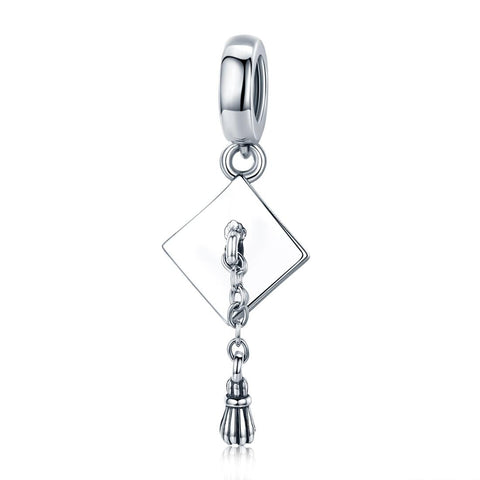 Graduation Mortar Board  Sterling Silver Bead Charm Pendant Bracelet Necklace